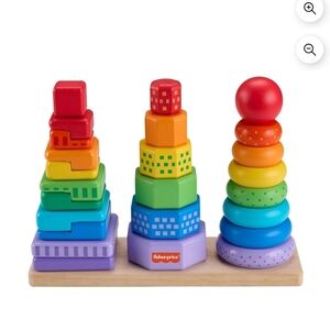 Fisher-Price Wooden Rainbow Stacking Shape Sorter, Fine Motor Toy for Toddlers